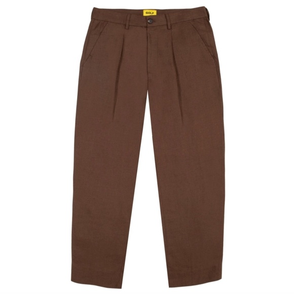 Men's - GOLF WANG Brown Grand Logo Linen Trouser Pant - Size 38 - Picture 1 of 16